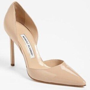 Manolo Blahnik Nude / Beige Patent Leather Pumps Size 9, Designer Stiletto Heels
